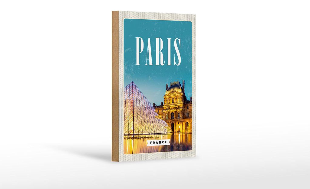 Holzschild Reise 12x18 cm Paris Frankreich Nacht Architektur