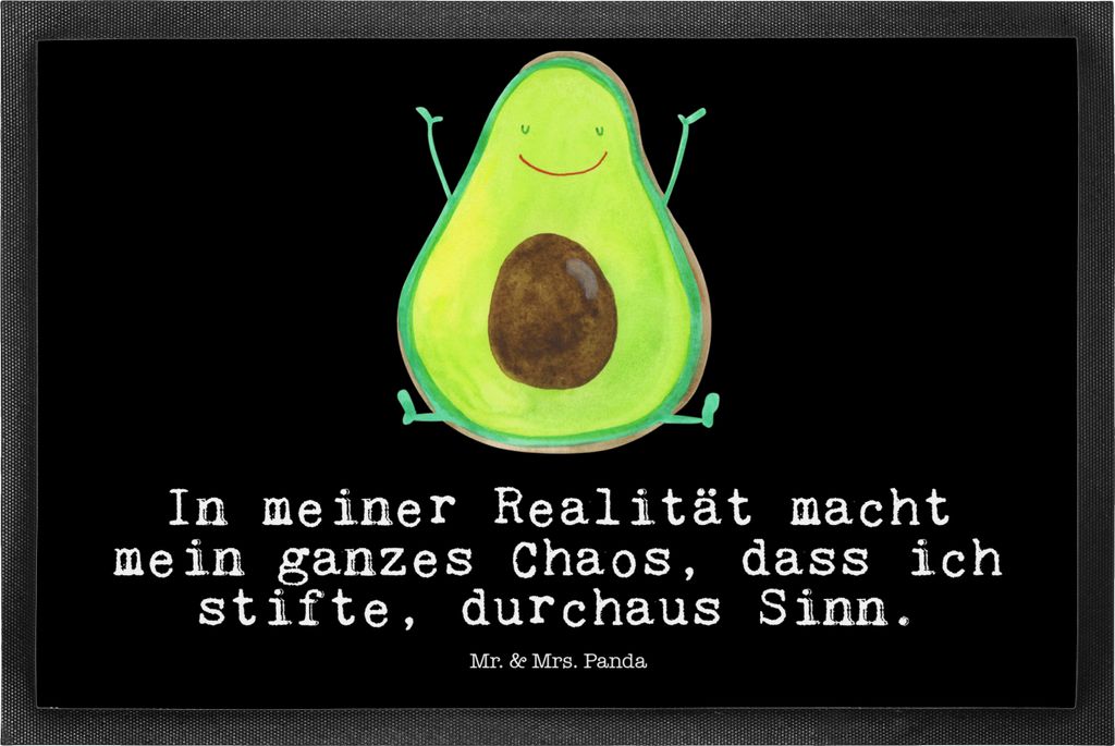 Mr. & Mrs. Panda Bodenvorleger Avocado Glücklich 50 x 75 cm - Schwarz - Geschenk, Freude, Gummimatte, Schmutzfangmatte, Chaos, Gummi-Fußmatte, Fr...