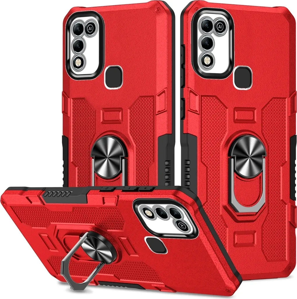 Custodia Infinix Hot 11 Play Rossa con Anello e Doppio Strato Antiurto