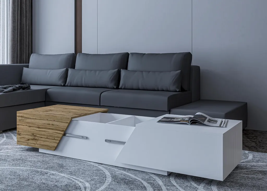 Table basse industrielle 124 cm Pitt pour optimiser petit salon