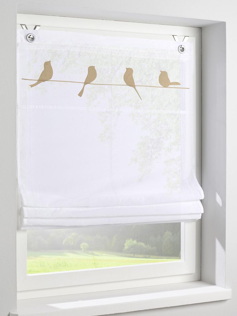 Raffrollo Gravelot mit Vogelmotiv in natur- Halbtransparentes Ösenrollo für Fenster in der Größe 60 x 140 cm, Montage ohne Bohren