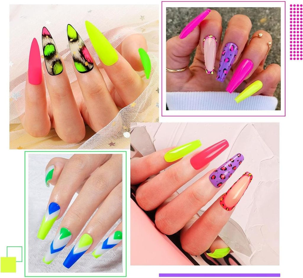 UV Nagellak Set - 6 Neon Farben: Lichtgelb, Grün, Orange, Rosa, Lila, Marineblau - Frühling Sommer Regenbogen - Soak-Off UV für Frauen Home DIY ...