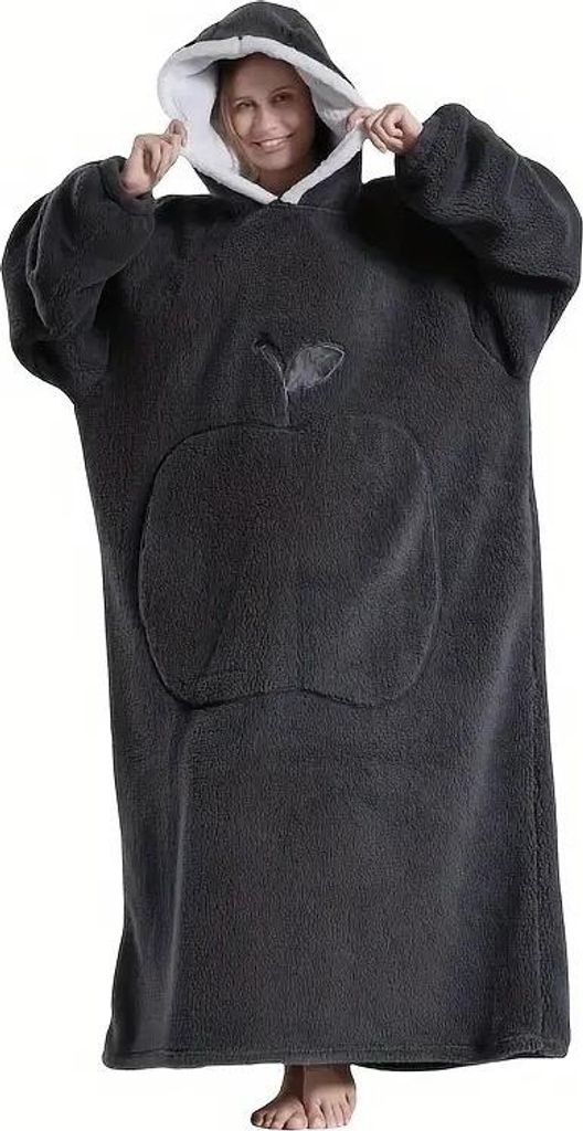 Damen Übergroßer Kapuzenpullover mit Kuscheldecke, Dunkelgrau