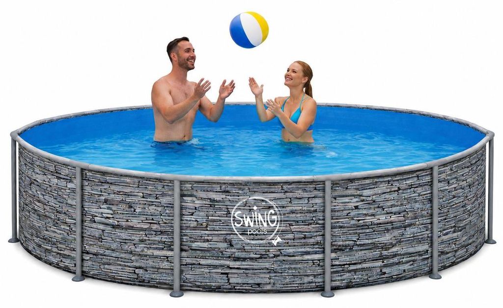HAF - Swing Frame Pool rund Stein-Optik (Ø 366 cm, 91 cm Produktbild 