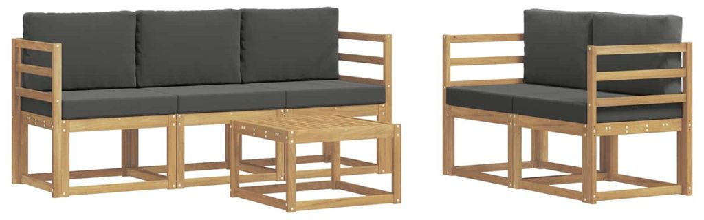 6-teiliges Akazienholz Gartenmöbel-Set, modulares Outdoor-Sofa für 5 Personen