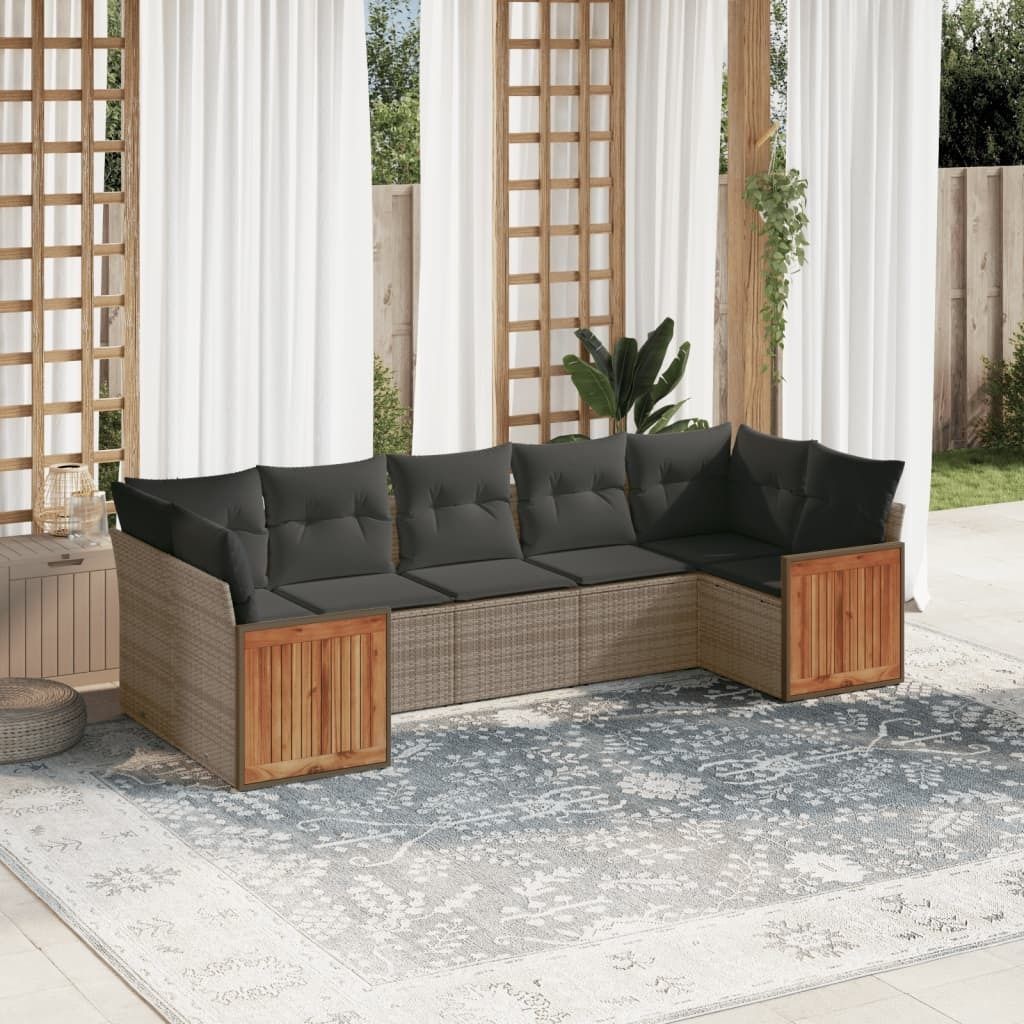 Maison Exclusive - 7-tlg. Garten-Sofagarnitur mit Kissen Grau Poly Rattan