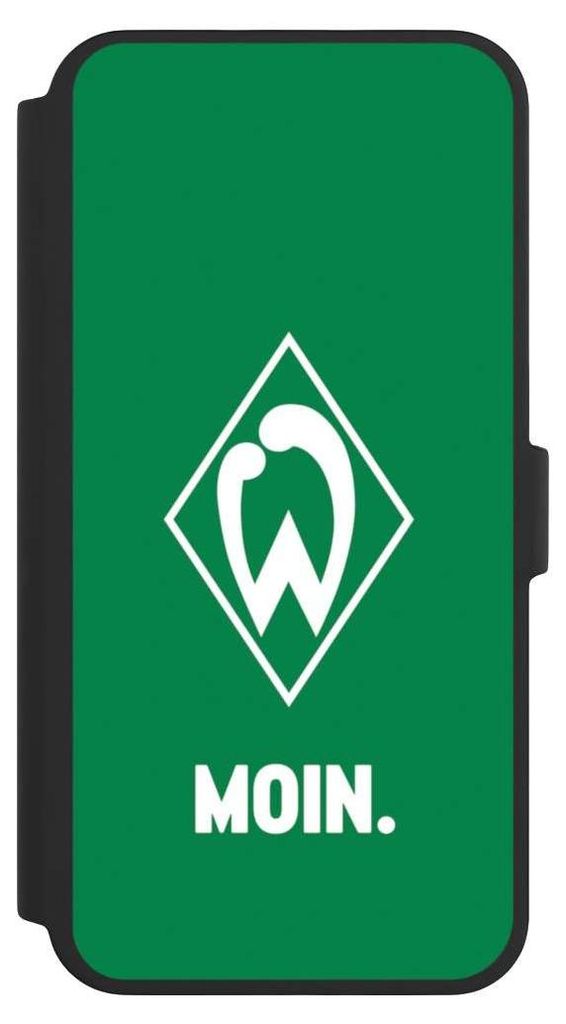 NIVOCASE Klapphülle für Apple iPhone 16 Pro Max Handyhülle aus Kunst Leder NIVOflip schwarz Moin Offizielles Lizenzprodukt SV Werder Bremen