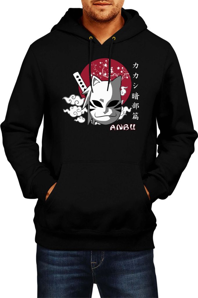 Herren Kapuzenpullover Japan Manga Anime Comics Animation Naruto Anbu Ninja Mask, Man S / Schwarz