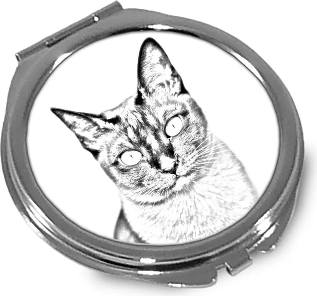 Gatto Tonchino - Specchio tascabile con gatto, specchio tascabile personalizzato, specchio compatto con logo Art Dog