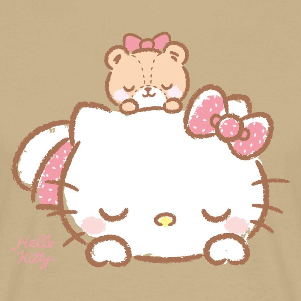 Spreadshirt Hello Kitty Mit Teddy Auf Dem Rücken Männer T-Shirt, L, Sandbeige