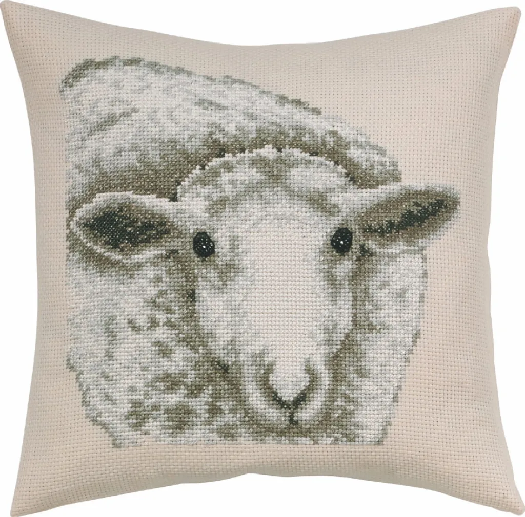 Kit Broderie Point de Croix Permin Mouton Blanc - Toile à Compter 40x40