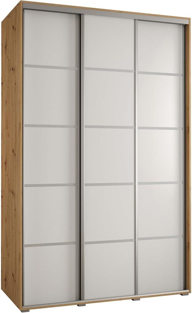 MEBLE KRYSPOL Cannes 4 Schrank mit 3 Schiebetüren - 205,2x160x60 cm - Artisan Weiß Silber