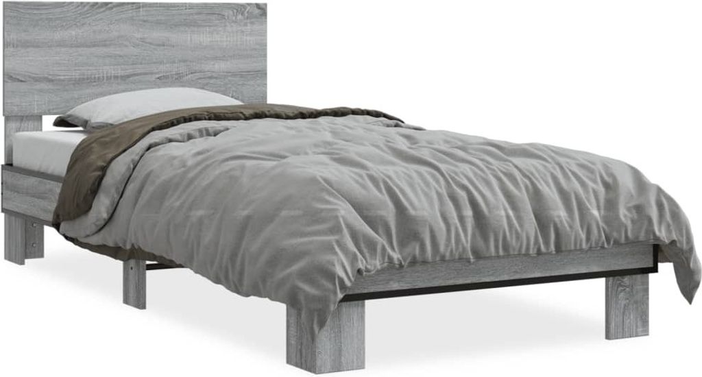 "Rabatt" Bettgestell Komfort - mit Lattenrost - Grau Sonoma 75x190 cm Holzwerkstoff und Metall - Klassische Betten CC23223