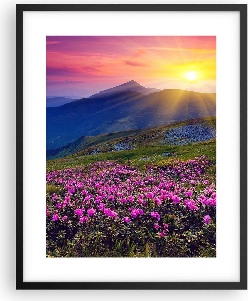 Gerahmtes Poster - Schwarzer Rahmen - Wiese Berge Landschaft - 40x50 cm - Wand Bild - Wanddeko - Wandbilder - Kunstposter - Wandposter - Bilderrahm...