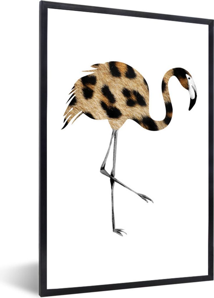 MuchoWow MuchoWow Gerahmtes Poster Flamingo - Pantherdruck - Tier 20x30 cm - Poster mit zchwarzem Bilderrahmen - Drucken - Bilder Poster im Rahmen