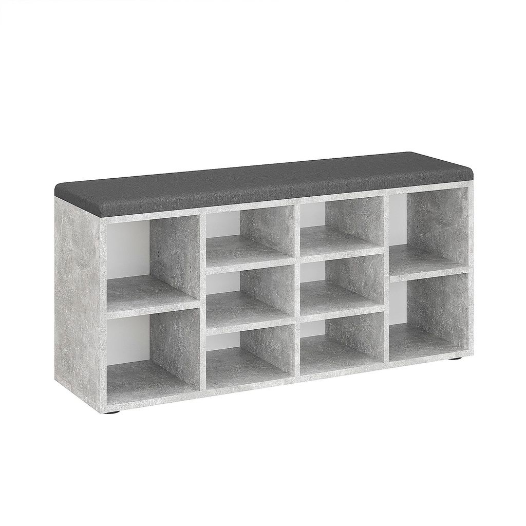 KOMTO Schuhbank mit Sitzfläche - Schuhregal Schuhschrank mit Sitzbank Flur Bank mit Stauraum Garderobenbank Sofia 104 x 50 x 30 cm Beton