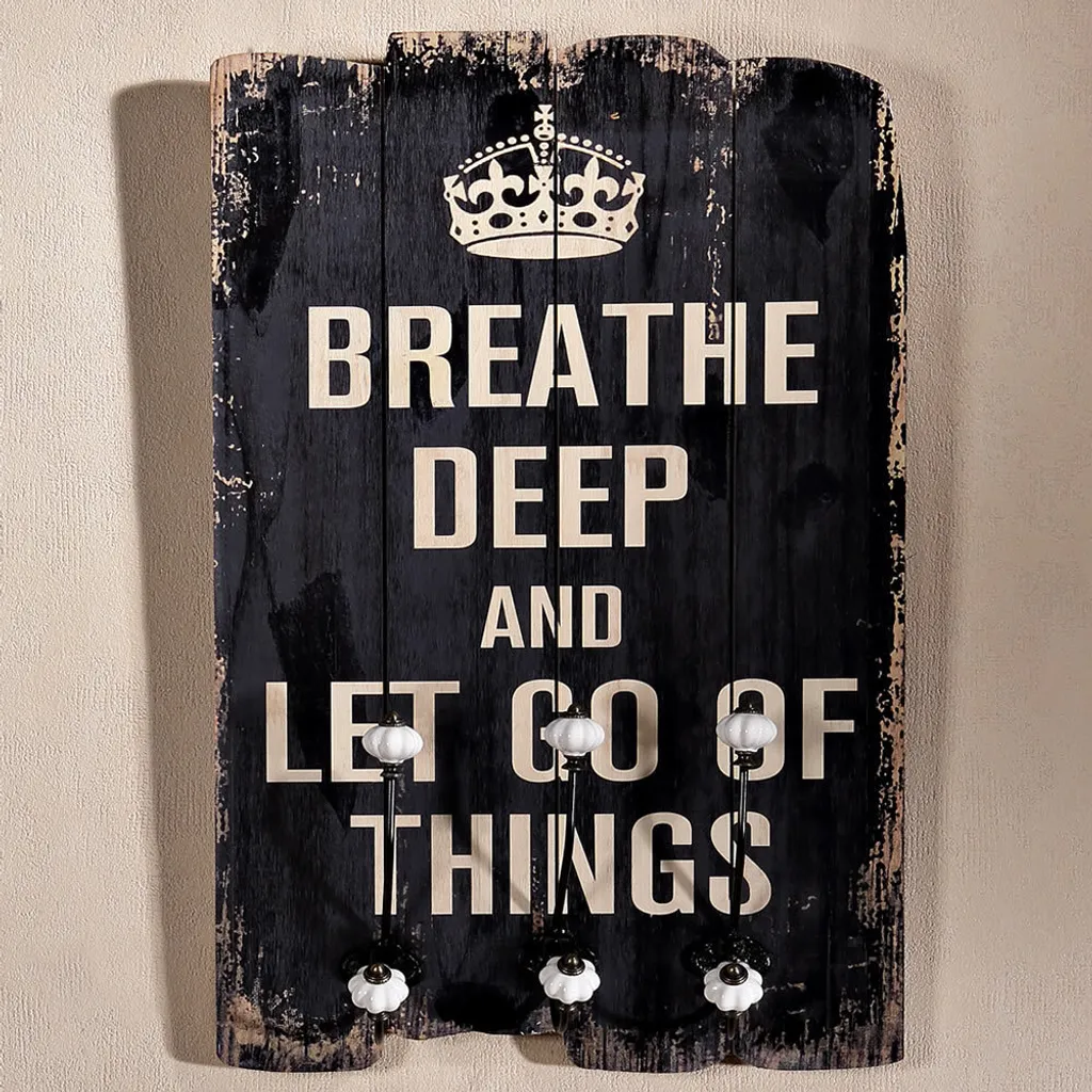 Portemanteau mural design bois 40x60cm Breath Deep à 3 patères noires