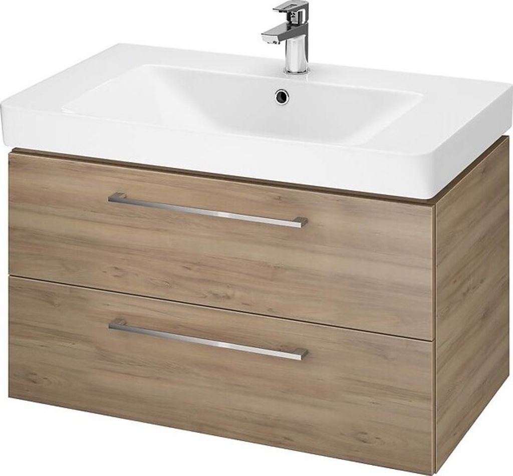 BADLAND Badmöbel Set Badezimmerschrank mit Keramikwaschbecken, 2-Schubladen LARA MILLE 80 Nussbaum