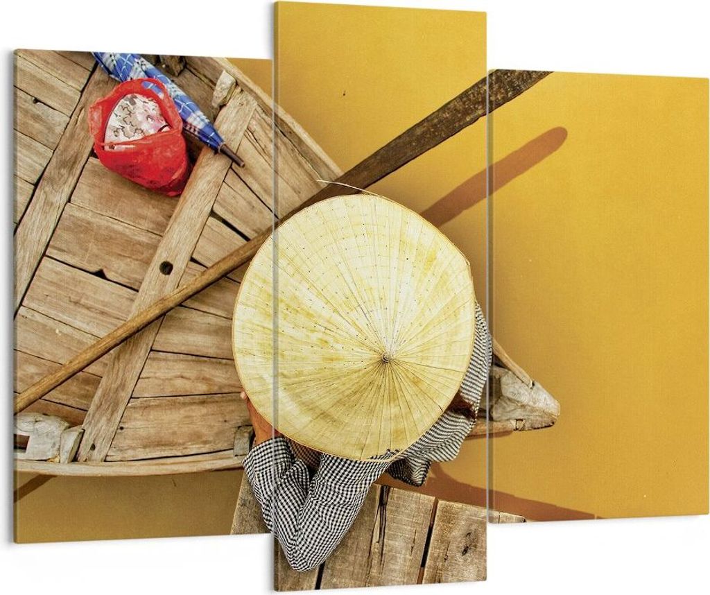 Bild auf Leinwand - Leinwandbild - 3 Teile - Asiatisch Boot Brücke - 130x100cm - Wand Bild - Wanddeko - Wandbilder - Leinwanddruck - Bilder - Wand...