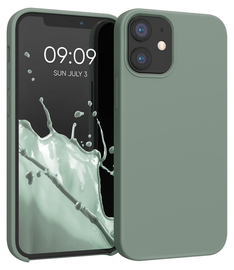 kwmobile Handyhülle für iPhone 12 mini Hülle, für iPhone 12 mini Case - Hülle Silikon - kabelloses Laden - Rainwashed Grün