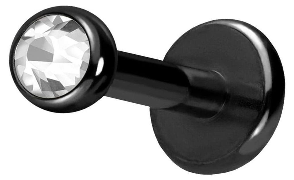 Ohrpiercing, Nasenpiercing Titan Labret mit Push Fit KRISTALL Schwarz Stablänge: 7mm + Stabstärke: 1,2mm + Kugelgröße: 2,5mm
