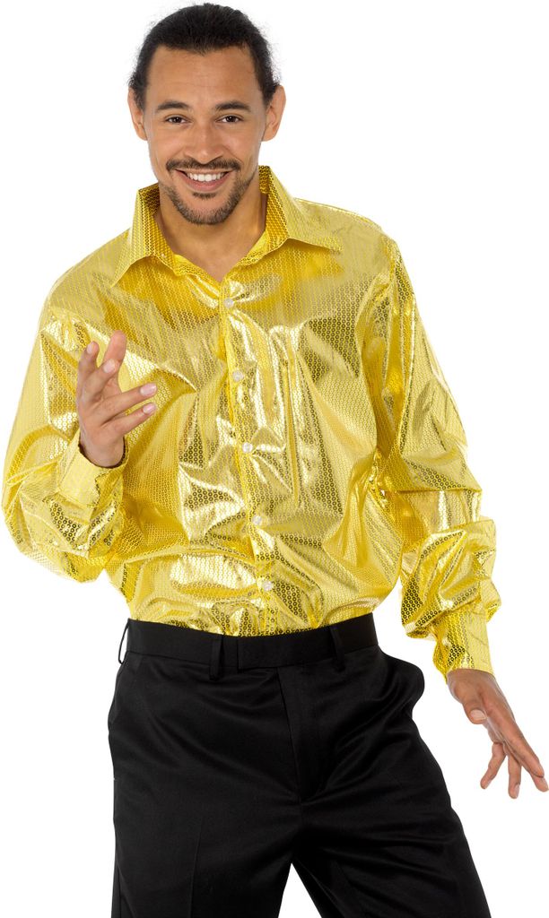 Camicia Uomo Con Paillettes Anni 70 – Maniche Corte, Discoteca Stile Sisco Ball Per Halloween E Carnevale - 4