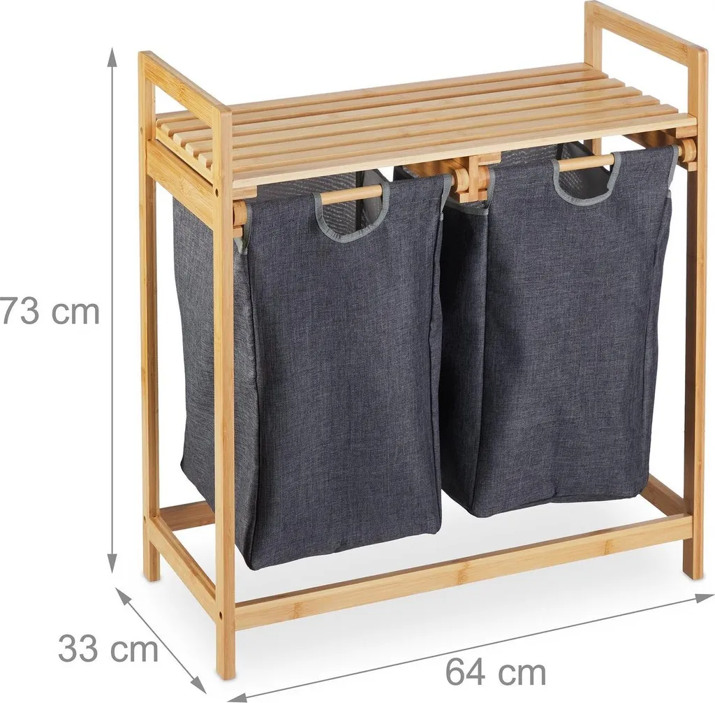 Meuble Buanderie Panier à Linge Double avec Tablette de Rangement Chic - 4