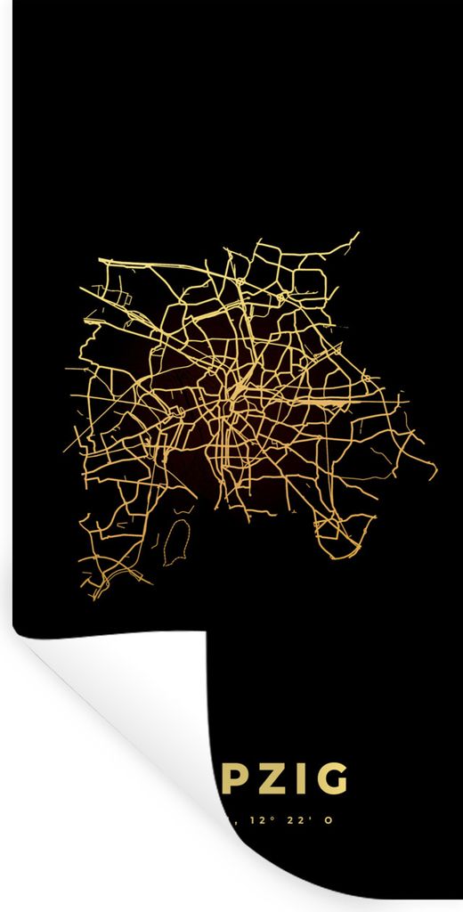 MuchoWow Wandtattoo Wandsticker Wandaufkleber Leipzig - Gold - Karte - Stadtplan 60x120 cm Selbstklebend und Repositionierbar - Selbstklebend - F...