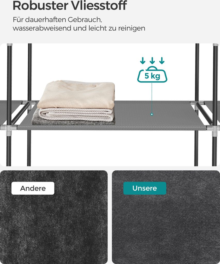 SONGMICS Stoffschrank, Kleiderschrank, 2 Hängefächer, mit Produktbild 4