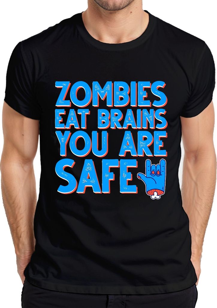 ZOMBIES EAT BRAINS YOU ARE SAFE Halloween Zombie Lustig Horror Herren T-Shirt, Schwarz, 3XL