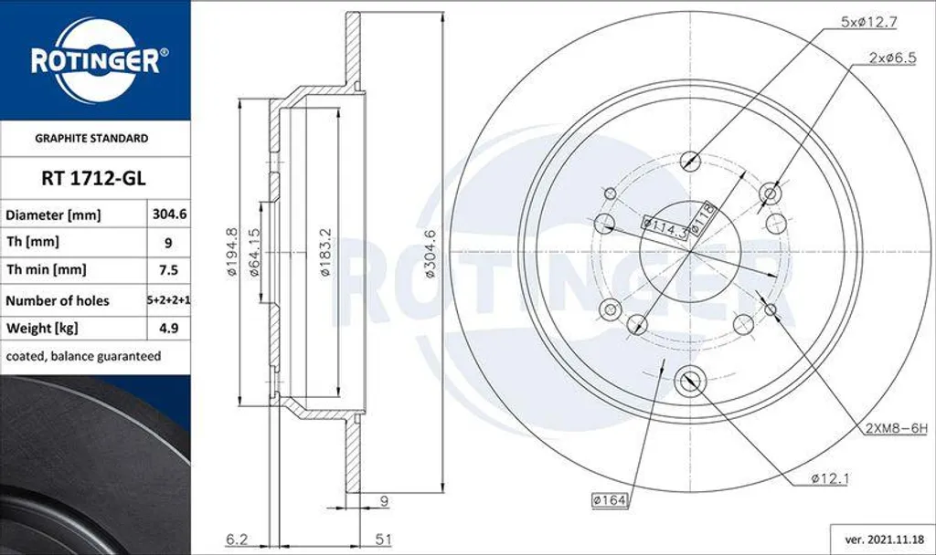 Disque de frein RT 1712-GL anti-vibration pour Honda CR-V OE 42510TX4A01