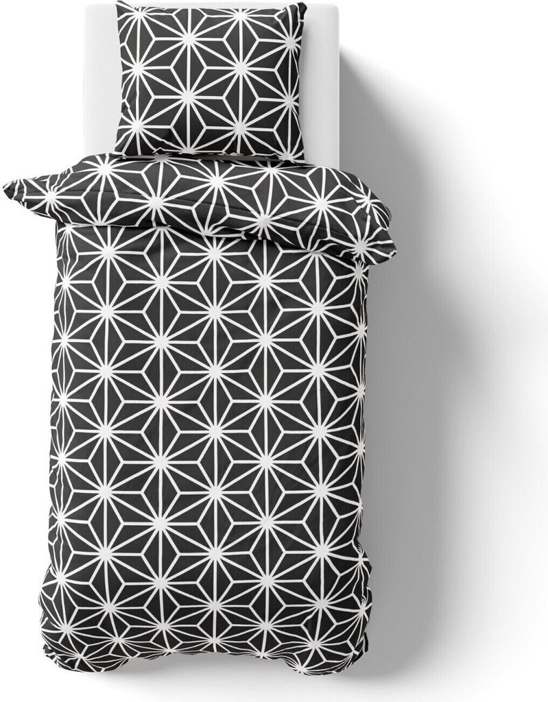 Bettwäsche 135x200 cm Premium Mikrofaser Bettbezug Garnitur Set Anthrazit Weiß Star 2 teilig