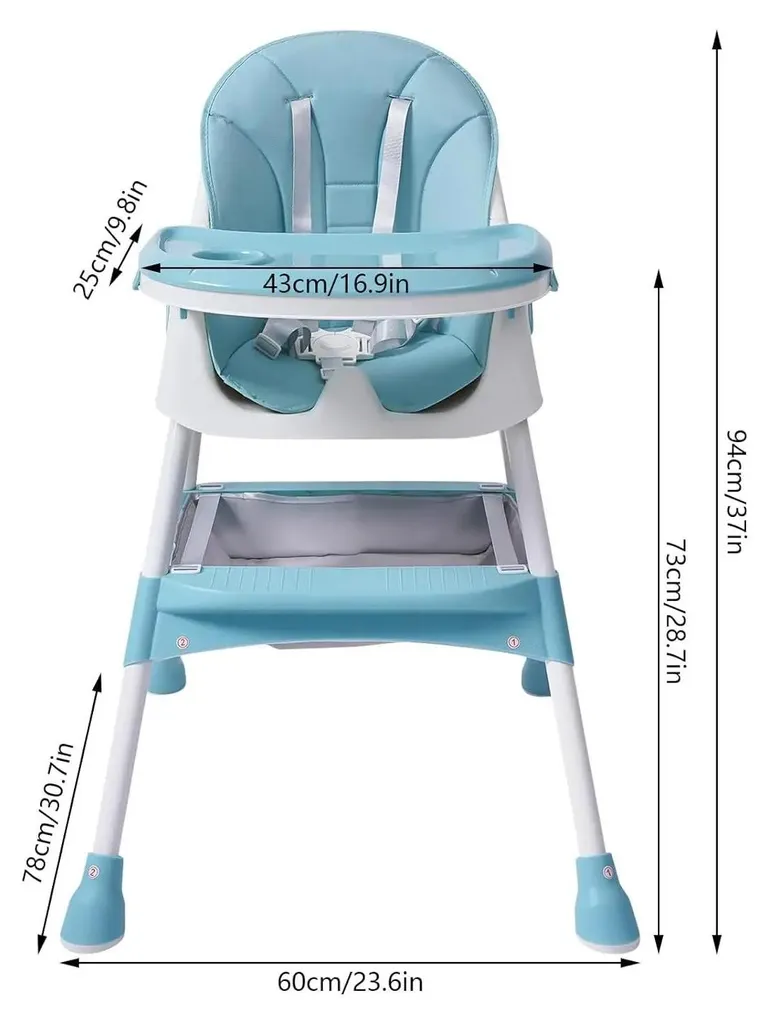 Chaise haute de repas réglable avec harnais 5 points, Vert Clair Pastel - 2