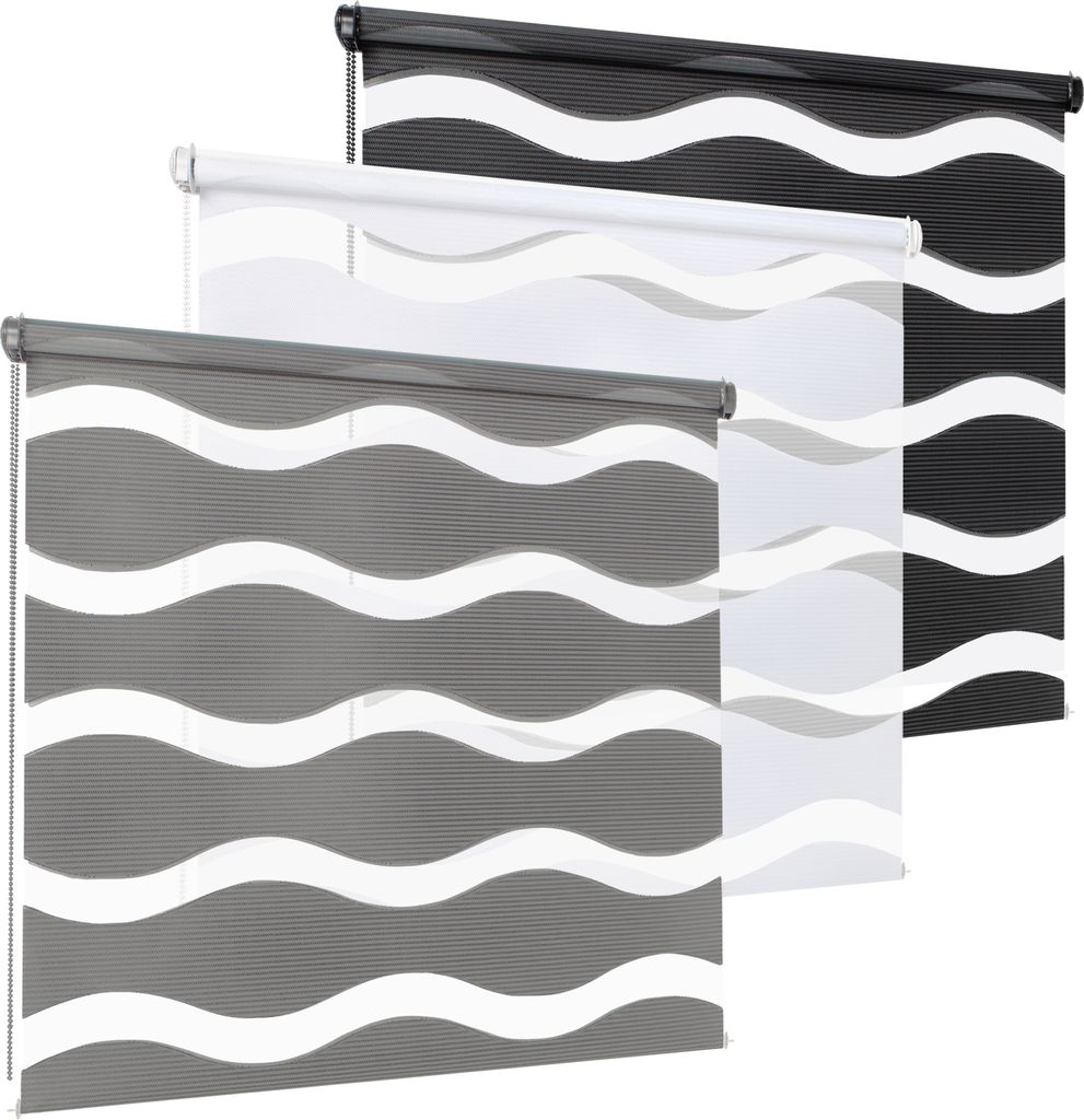 Rikmani Doppelrollo Fensterrollo WELLE Klemmfixierung 50x150 cm, grau