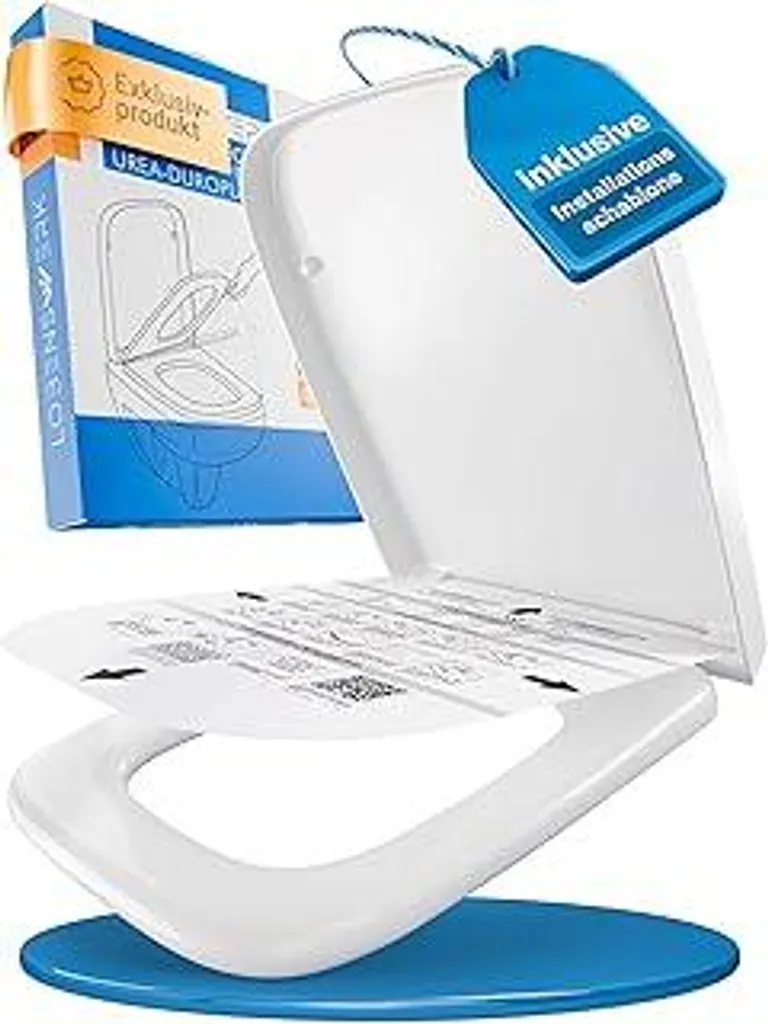 LOBENSWERK Copriwater angolare [Facile da montare] perfettamente compatibile con il sedile WC Keramag Renova Nr 1 | Con chiusura ammortizzata, antibatterico e resistente ai raggi UV | Copriwater, sedile WC incl. dima di installazione