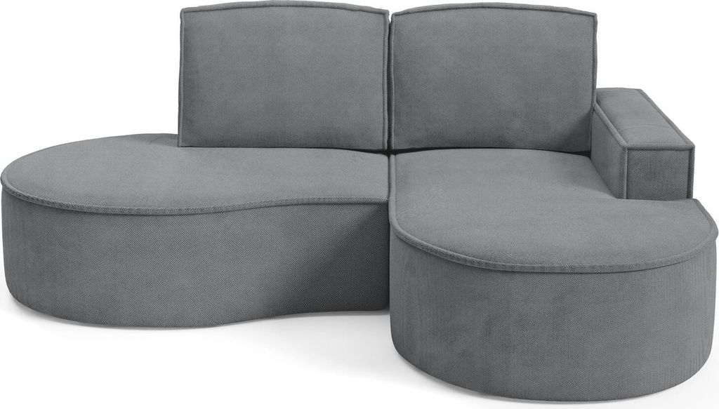 BETTSO FLOW Ecksofa mit abgerundeten Seiten und Kissen in Graphit, Stoff Curio Rechts