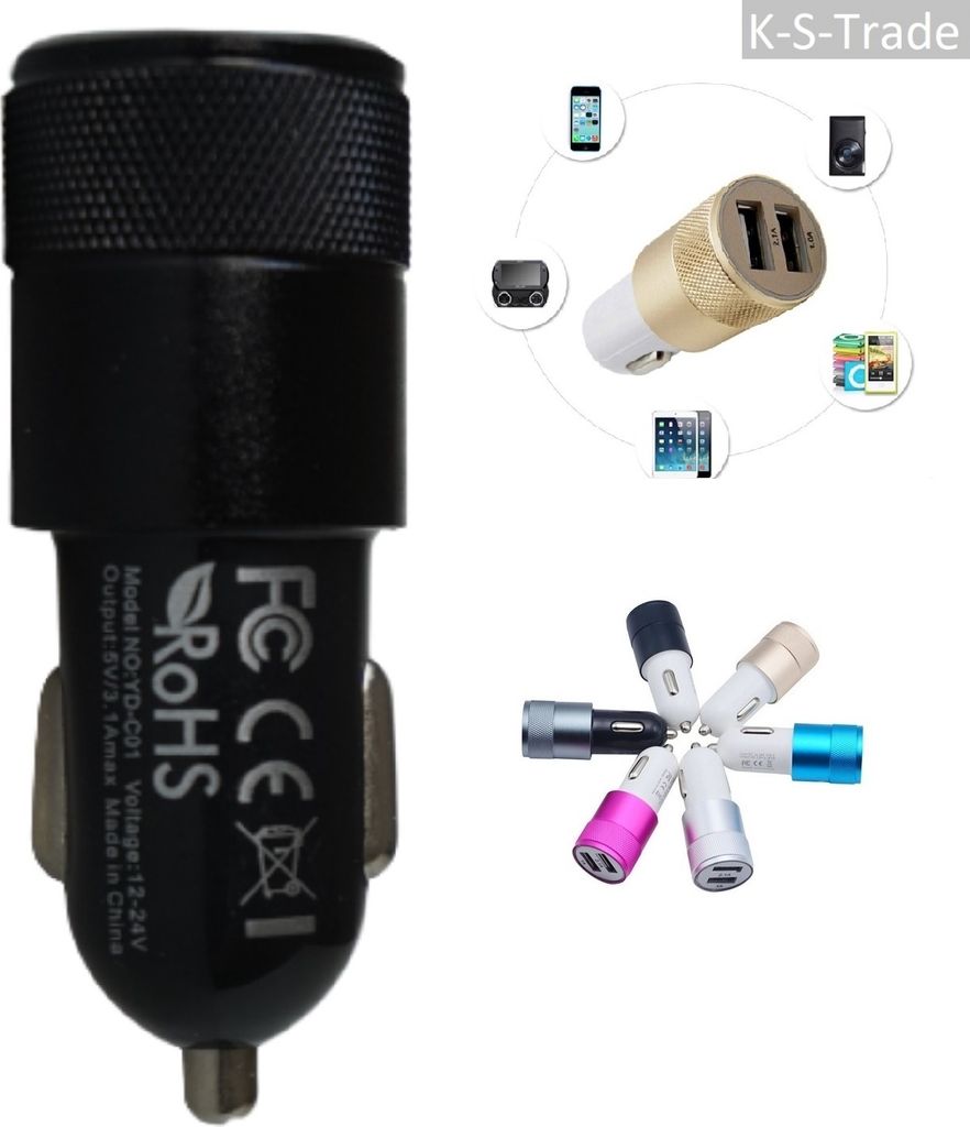 Auto Ladegerät Kfz Ladegerät Dual Port Autoladegerät mini Car Charger, 1.0A + 2.1A schwarz | Ladeadapter Zigarettenanzünder für Smartphones aller