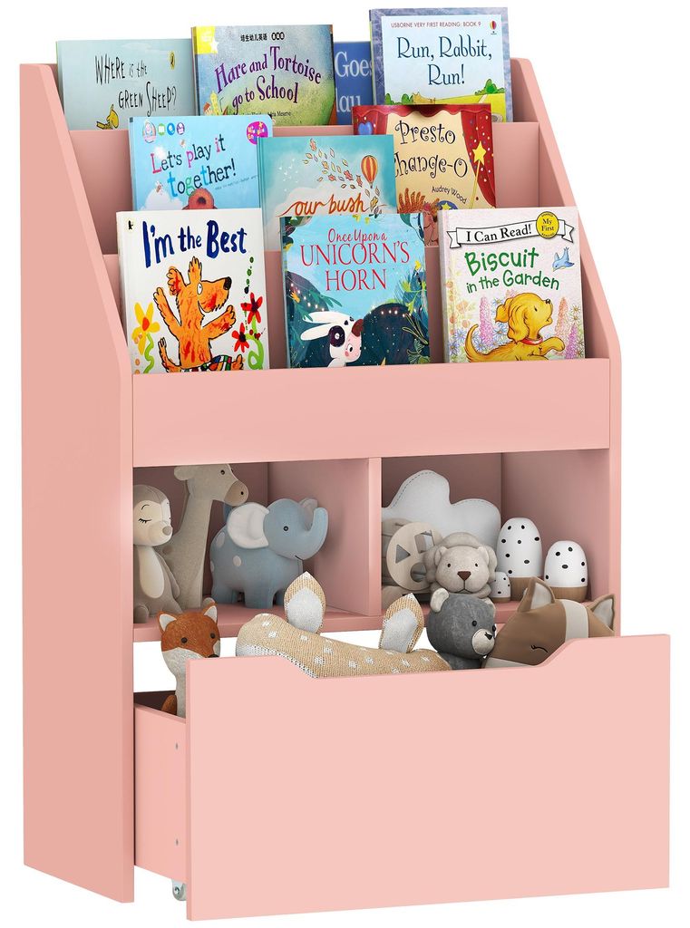 Étagère pour enfants HOMCOM avec tiroir, 3 compartiments Image du produit 