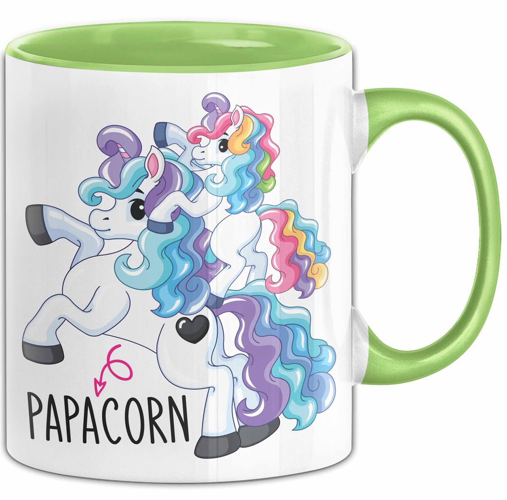 Tasse Geschenk Papacorn Lustiges Einhorn Design Becher (Grün)