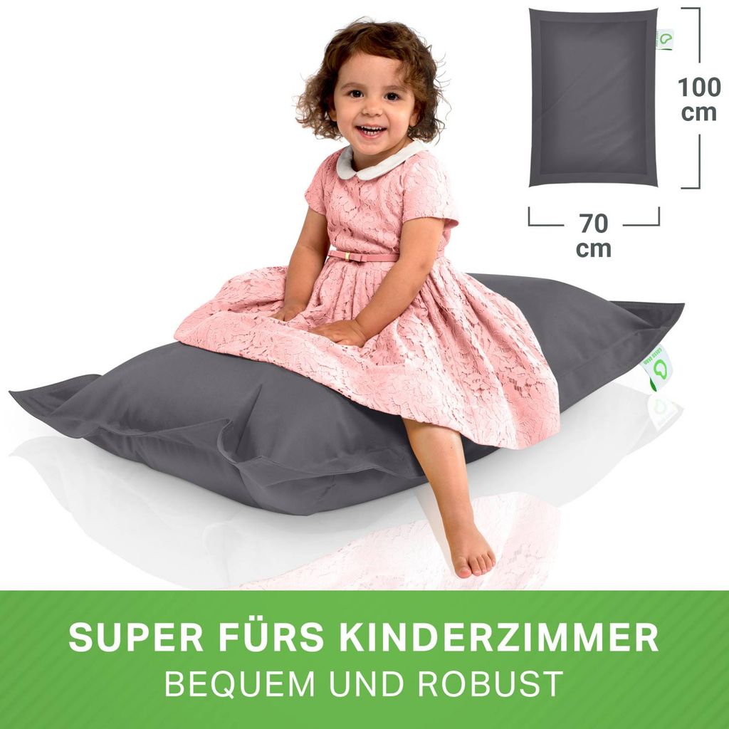 Green Bean Kinder-Sitzsack 70x100cm mit 70 Liter EPS Perlen Füllung - Indoor & Outdoor - Dunkelgrau