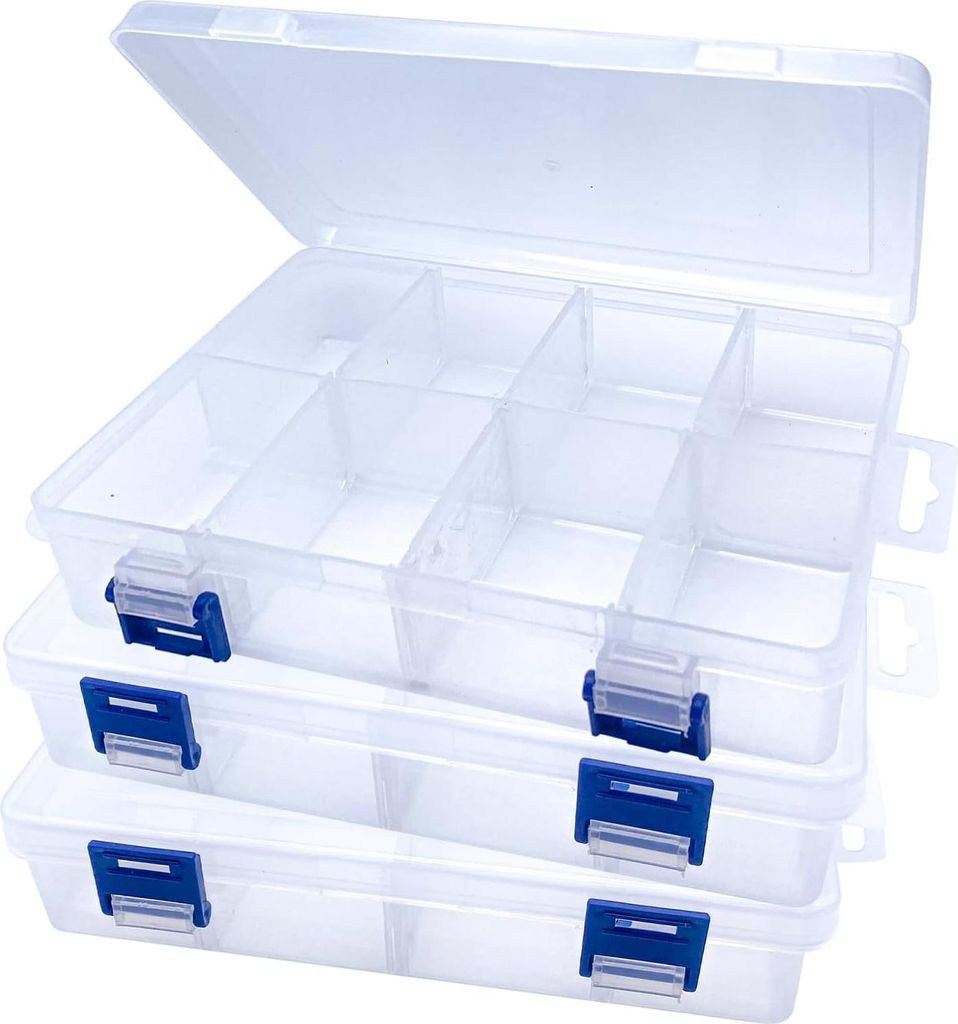 Transparente Aufbewahrungsbox mit regulierbaren Fächern - 3 Stück - Kunststoff - Organizer