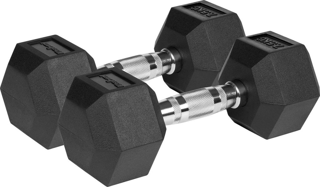 Pogumované šesťhranné liatinové činky HEX 2x 7,5 kg REBEL Obrázok produktu 