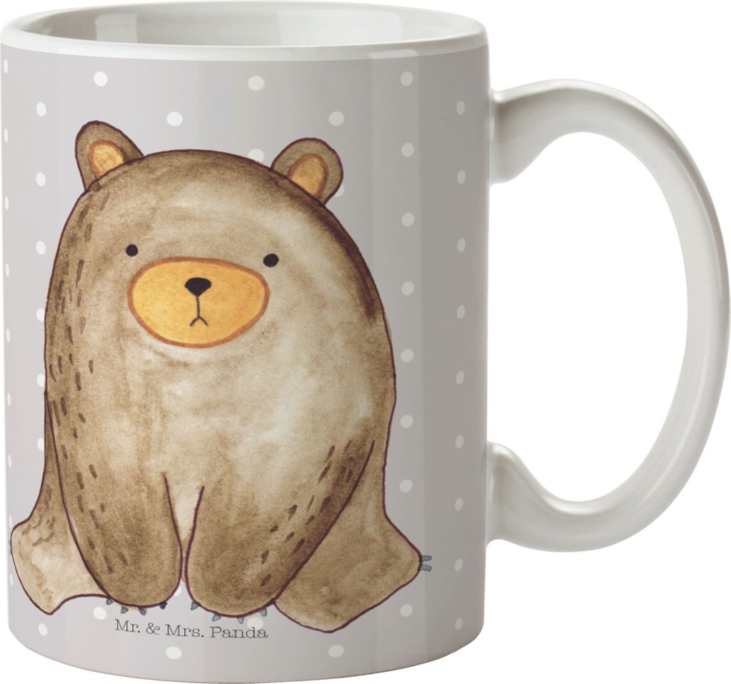 Mr. & Mrs. Panda Kaffeetasse Bär sitzend - Grau Pastell - Geschenk, Teddy, Becher, Motivtasse, kaffeebecher keramik, Tasse, Keramikbecher