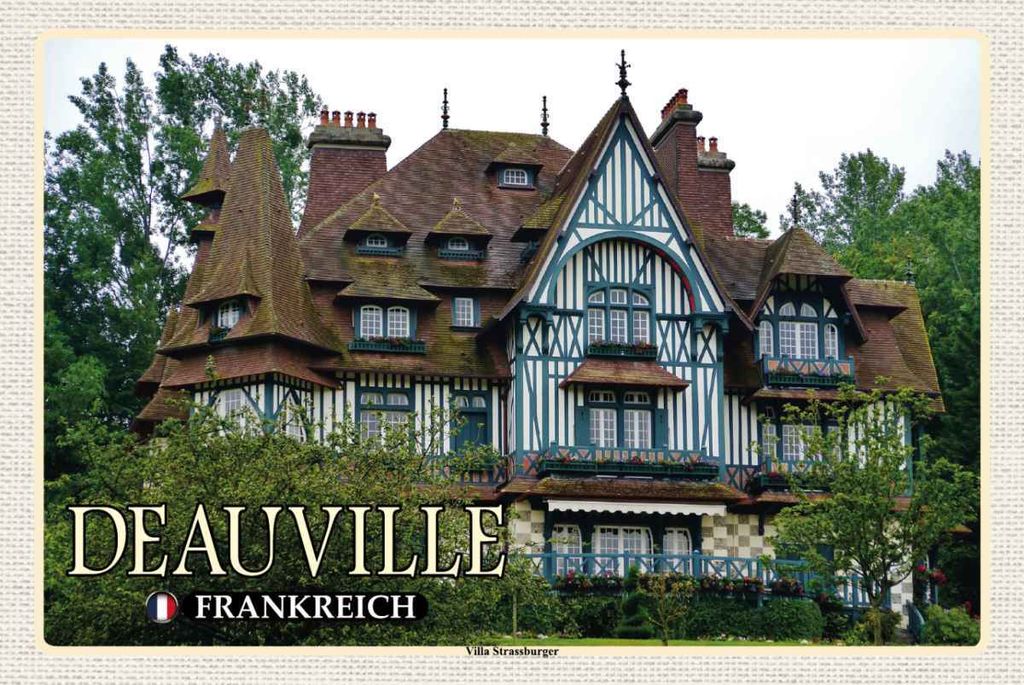 vianmo Holzschild 20x30 cm Deauville Frankreich Villa Strassburger Bildmotiv Reisemotiv Europa