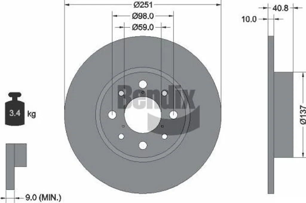 Disque de frein BENDIX BDS1317 robuste et durable pour modèle Mito