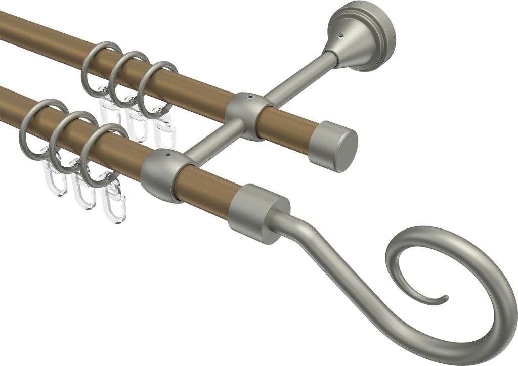 Interdeco Gardinenstange / Vorhangstange Gold matt / Chrom matt, Typ Primus Allegra (Spirale), 16 mm Ø 2-läufig, 140 cm