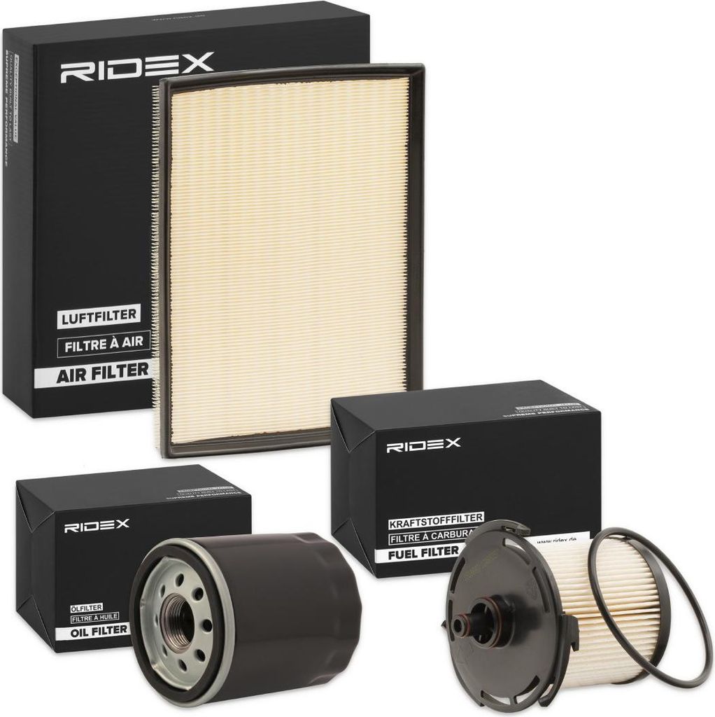 RIDEX Filterset Inspektionspaket Filtersatz für FORD Transit Custom V362 Kastenwagen (FY, FZ) Transit Mk6 Kasten (V347, V348, FA) Transit Mk6 Bus