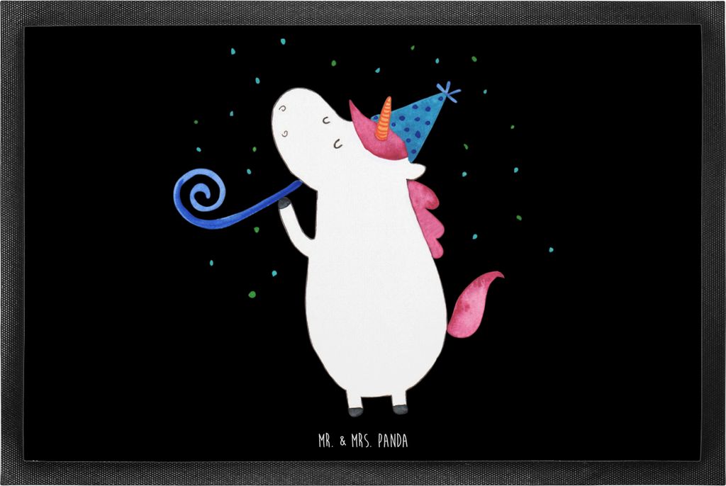 Mr. & Mrs. Panda Fußabtreter Einhorn Party 60 x 90 cm - Schwarz - Geschenk, Unicorn, Türvorleger, Fest, Alkohol, flurmatte, Schmutzmatte, Geburts...