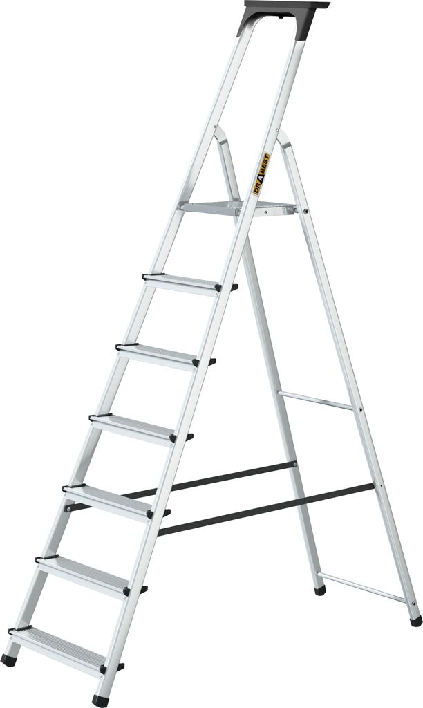 Drabest | Leiter - Haushaltsleiter - Aluminiumleiter - 7 Stufen - Leicht und kompakt - Rutschfeste Stufen - Mit Plattform - Tragkraft 125 kg