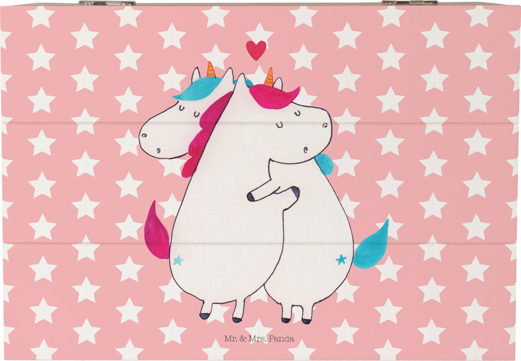 Mr. & Mrs. Panda Erinnerungsbox Einhorn Mitteilung 22 x 15 cm - Rot Pastell - Geschenk, Partner, Geschenkbox, Valentinstag, Unicorn, schatztruhe, E...